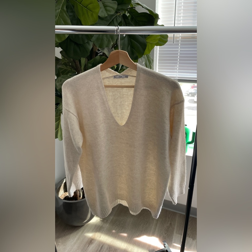Mango Women's V-Neck Cream Sweater
